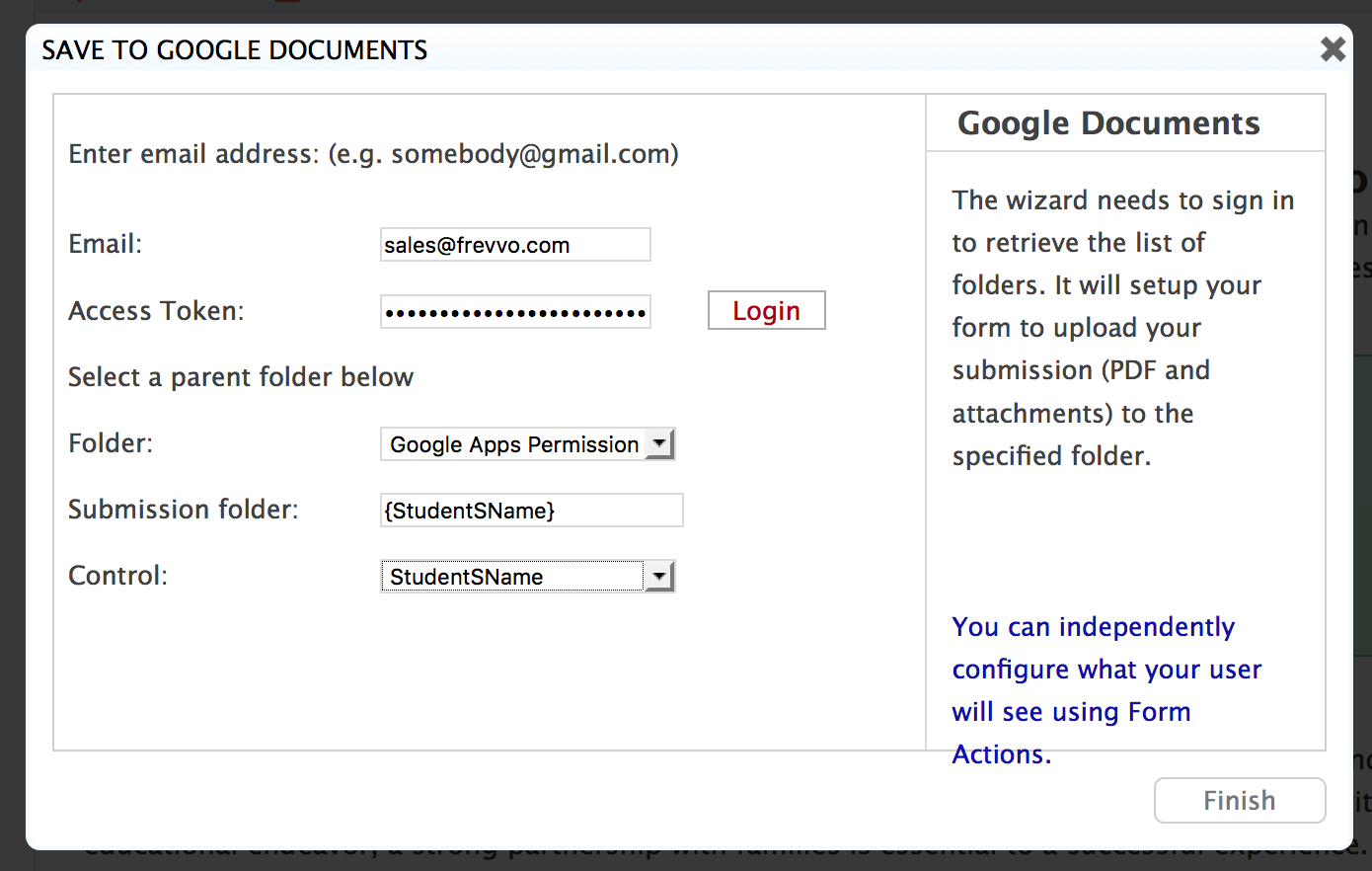 Save to Google Documents wizard.