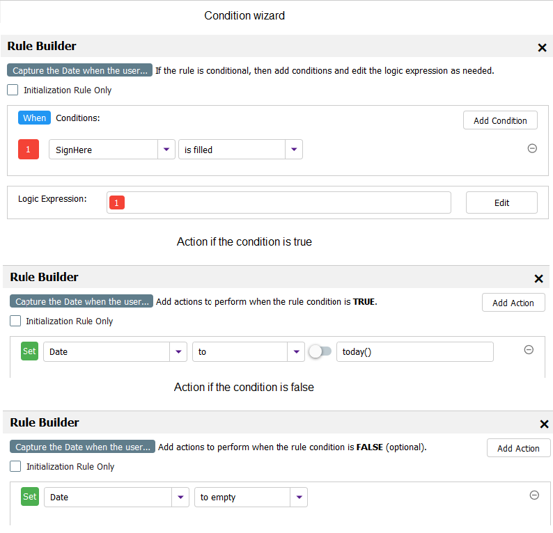 Sample Visual Rule fills in the date automatically.