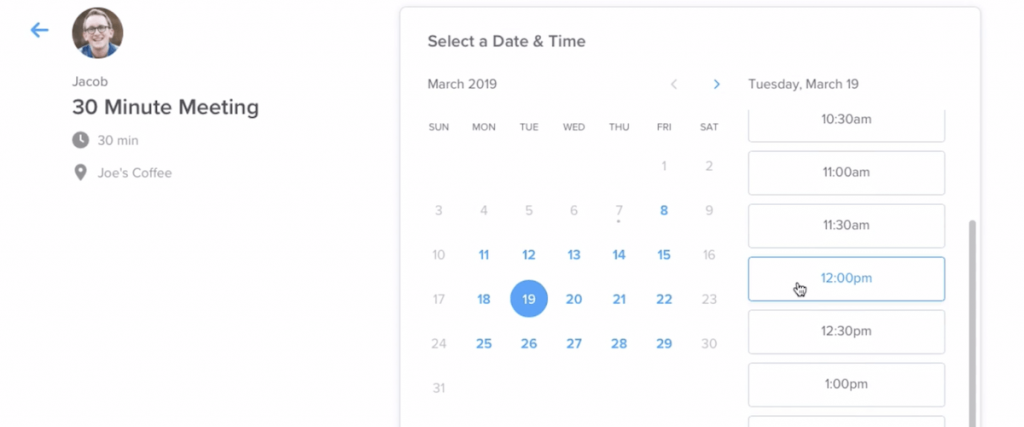 Easy calendar system to set up and/or change meetings with a few clicks.